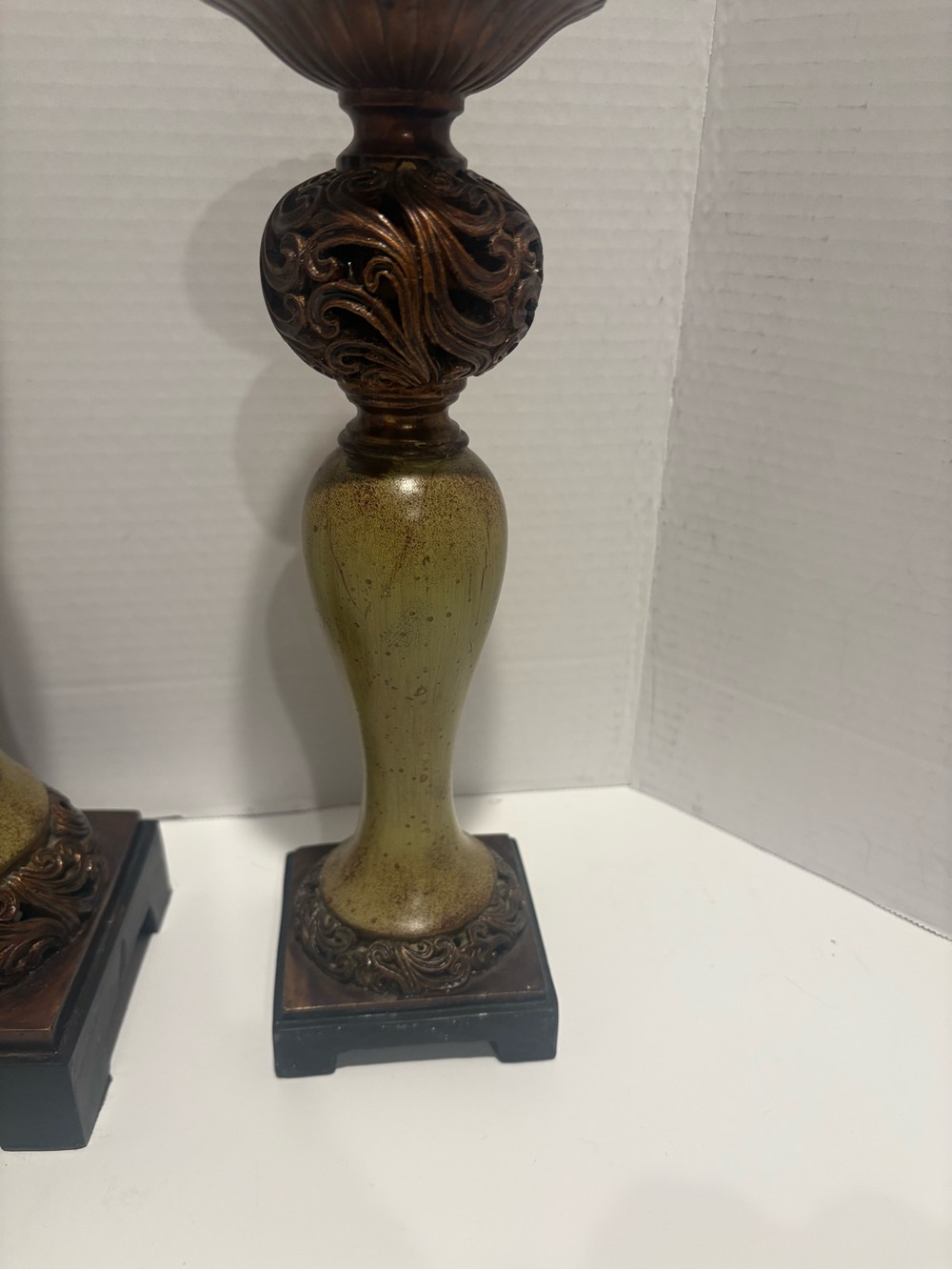 Decorative Green and Bronze Ornate Candle Holders - Picture 9 of 9
